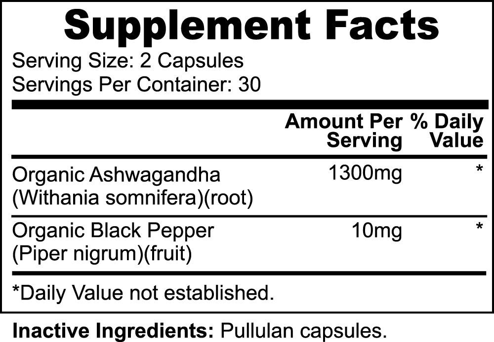 ashwagandha supplement nutrition label