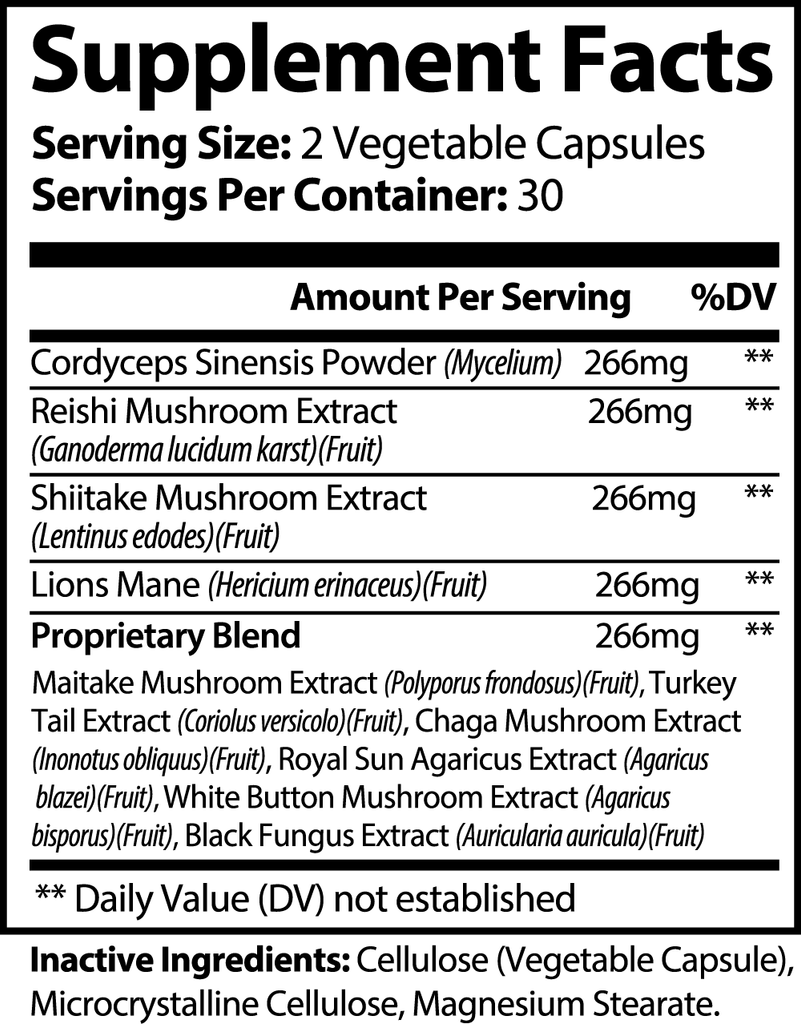 mushroom complex 10 x nutrition label
